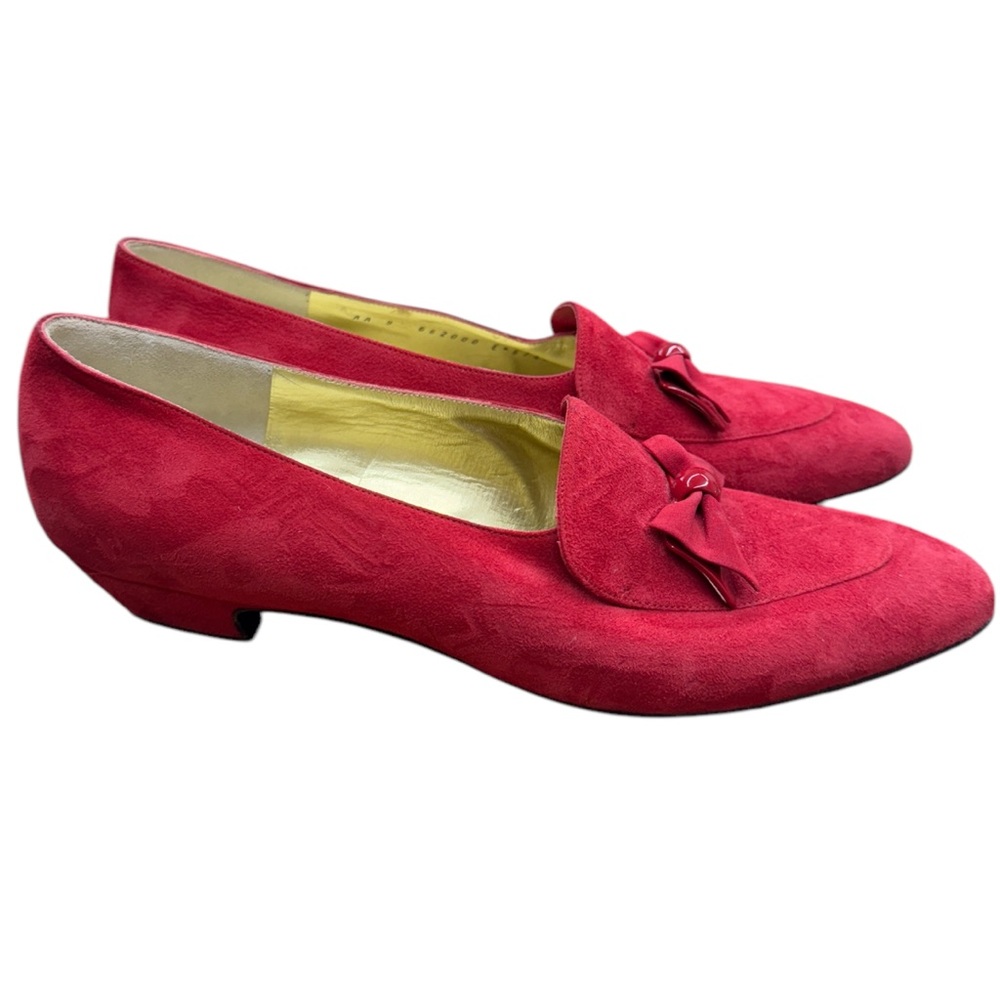 Vintage 1990s Bruno Magli Italian Designer Red Suede Loafer with Bow - Picture 3 of 5